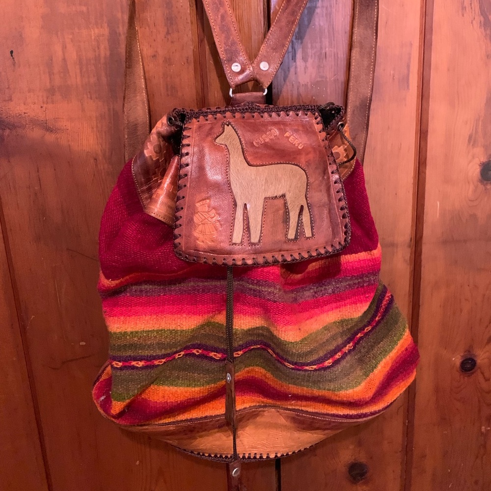 Authentic Peruvian Wool And Leather Backpack - image 1